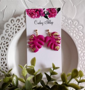 Kolczyki Monstera fuksja 3 Stal chirurgiczna