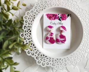 Kolczyki fuksja biel podwójne  Stal chirurgiczna błysk żywica