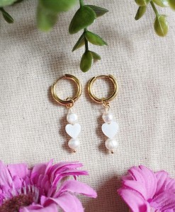 Kolczyki Serca Perłowe perła stal chirurgiczna  