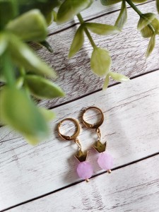 Kolczyki Córki Króla Jasno różowy kamień stal chirurgiczna 