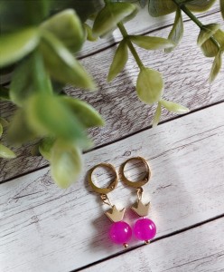 Kolczyki Córki Króla  różowy kamień stal chirurgiczna  