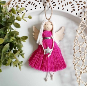 Zawieszka Anioł Aniołek  różowa sukienka 