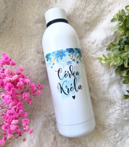 Butelka termiczna Córka Króla termos, bidon niebieskie kwiaty