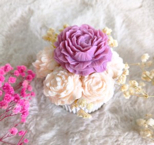 Flowerbox mix 6 kwiatów  brudny róż + krem mydełko glicerynowe piękny prezent wzór 2