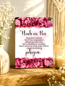 Obraz Niech cię Pan  piwonie 15 x20 prezent ceramika (1)