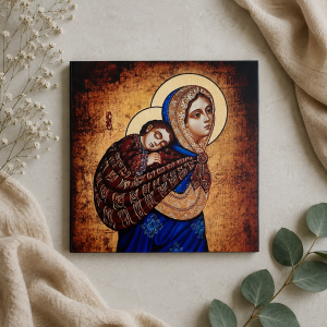 Obraz Matka Boża podróżująca prezent ceramika 15 x 15 cm 