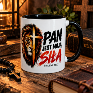 Kubek Pan jest moją siłą lew Kolekcja męska dla mężczyzny, dla taty, dla księdza